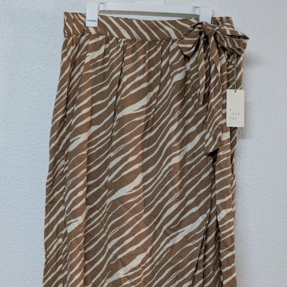 A NEW DAY Brown Zebra Animal Patterned Print Faux Wrap Bow Midi Skirt - XXL - Picture 1 of 6